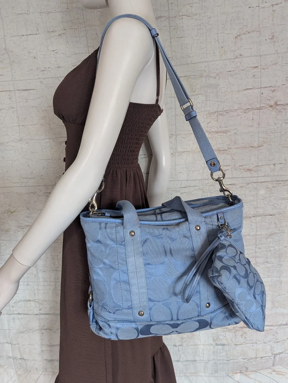 Coach Signature Jacquard Tote Bag in Light Blue